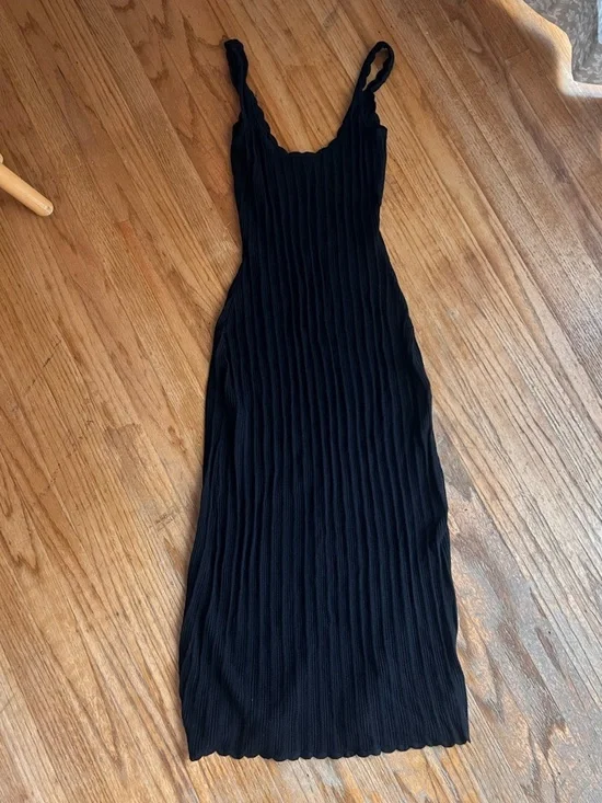 Sézane Black Ribbed Slip Dress - Picture 1 of 5